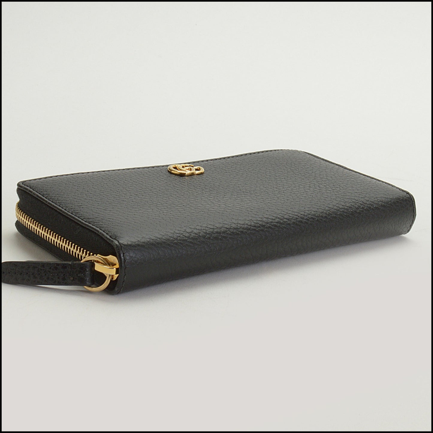 RDC15003 GUCCI Black Leather GG Marmont Zip Around Wallet