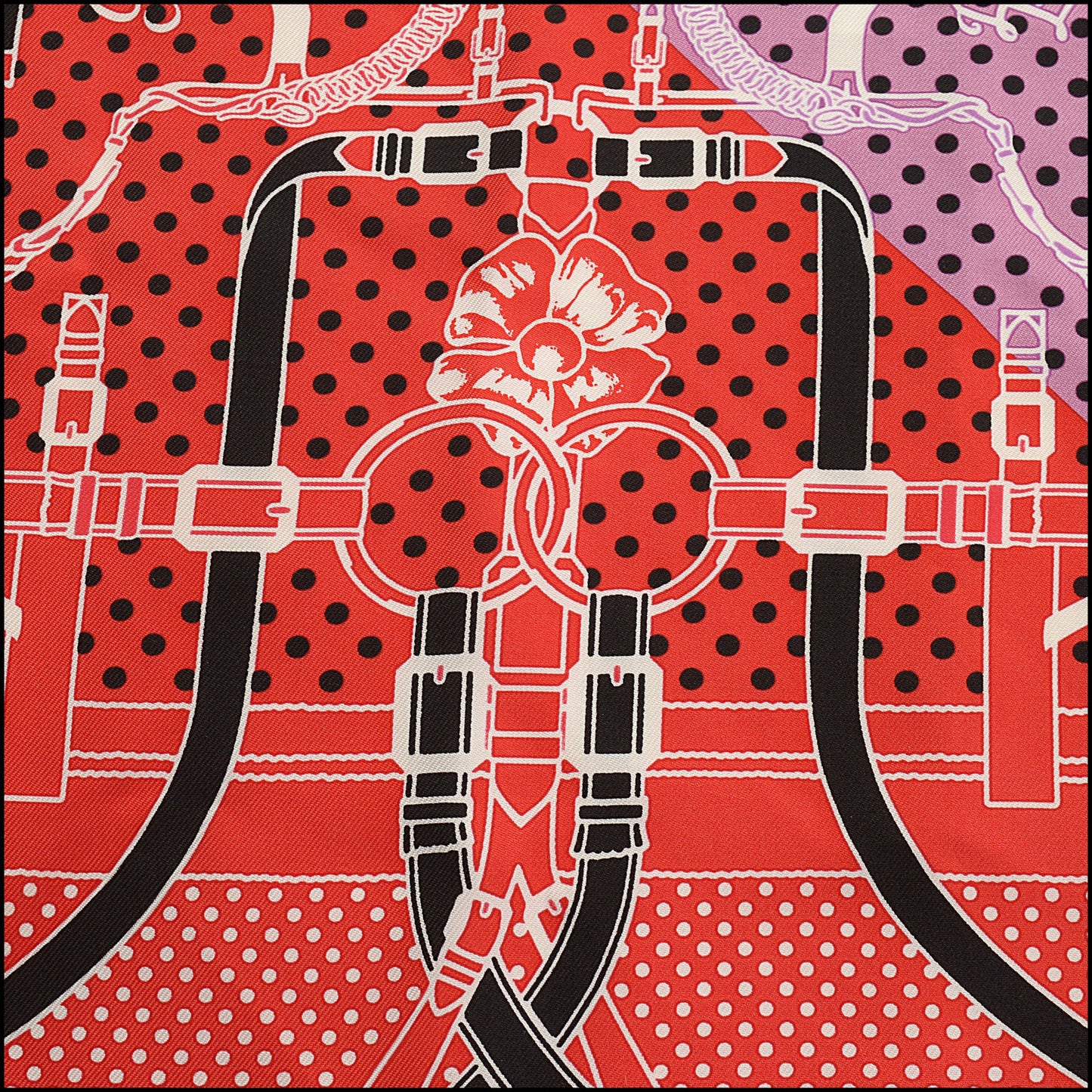 RDC15477 HERMES Red/Lilac "Grand Manege Bandana" 55 Silk Scarf