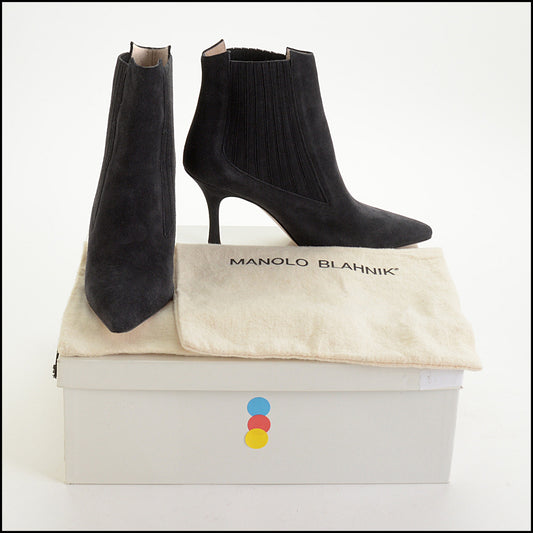 RDC14775 MANOLO BLAHNIK Black Suede Dandy Boot 37.5