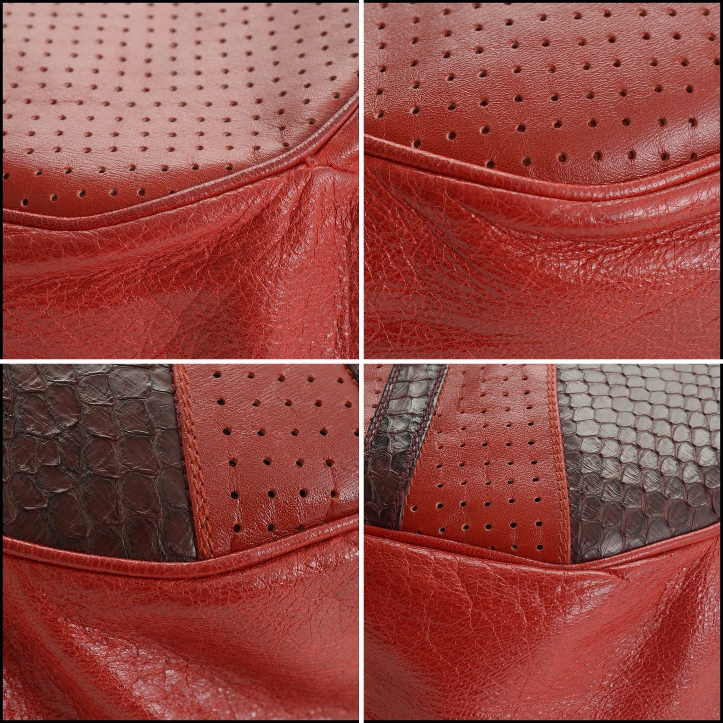 RDC15343 BALENCIAGA '04 True Red Chevre and Bordeaux Snakeskin Corset Bag