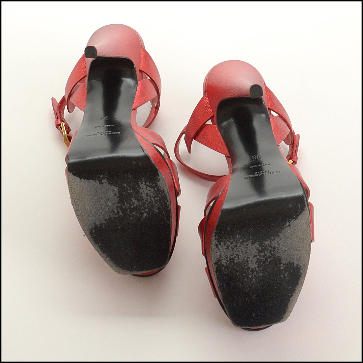 RDC15198 SAINT LAURENT Metallic Red Leather Tribute Platform Heels Size 38