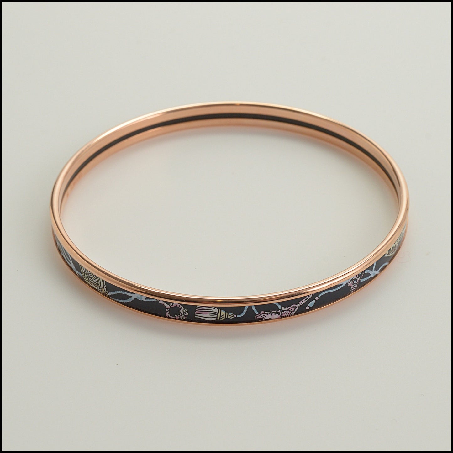 RDC15240 HERMES Black/Rose Gold Galaxie Les Cles Enamel Bangle Size Small/65