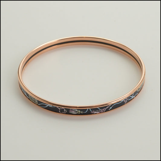 RDC15240 HERMES Black/Rose Gold Galaxie Les Cles Enamel Bangle Size Small/65