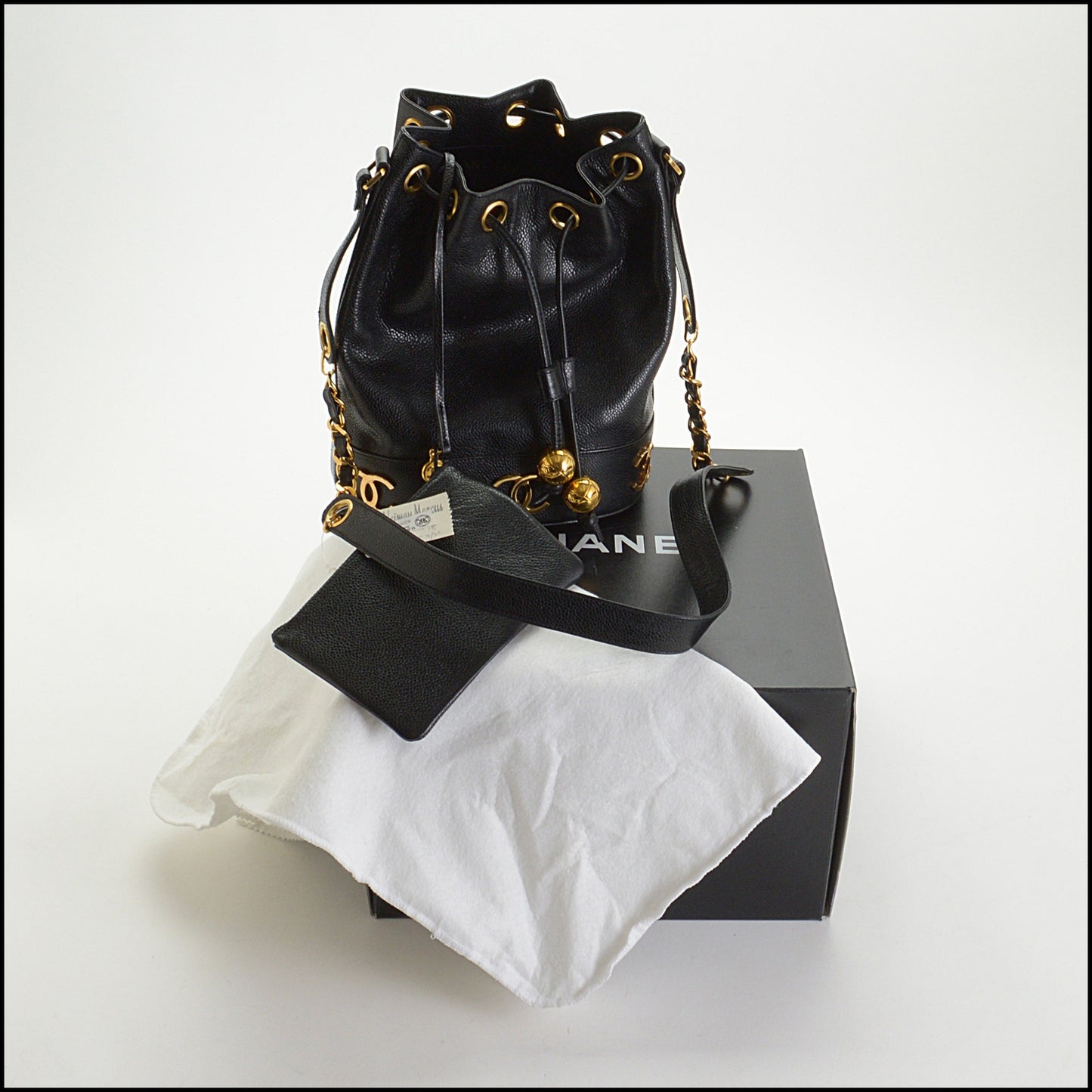 RDC14623 CHANEL Vintage '91-'94 Black Caviar Leather CC Logos Small Bucket Bag