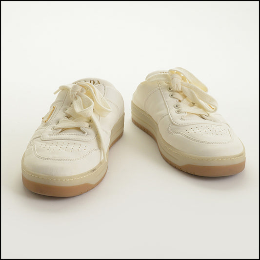 RDC15433 PRADA White Downtown Nappa Leather Sneaker Mules Size 39