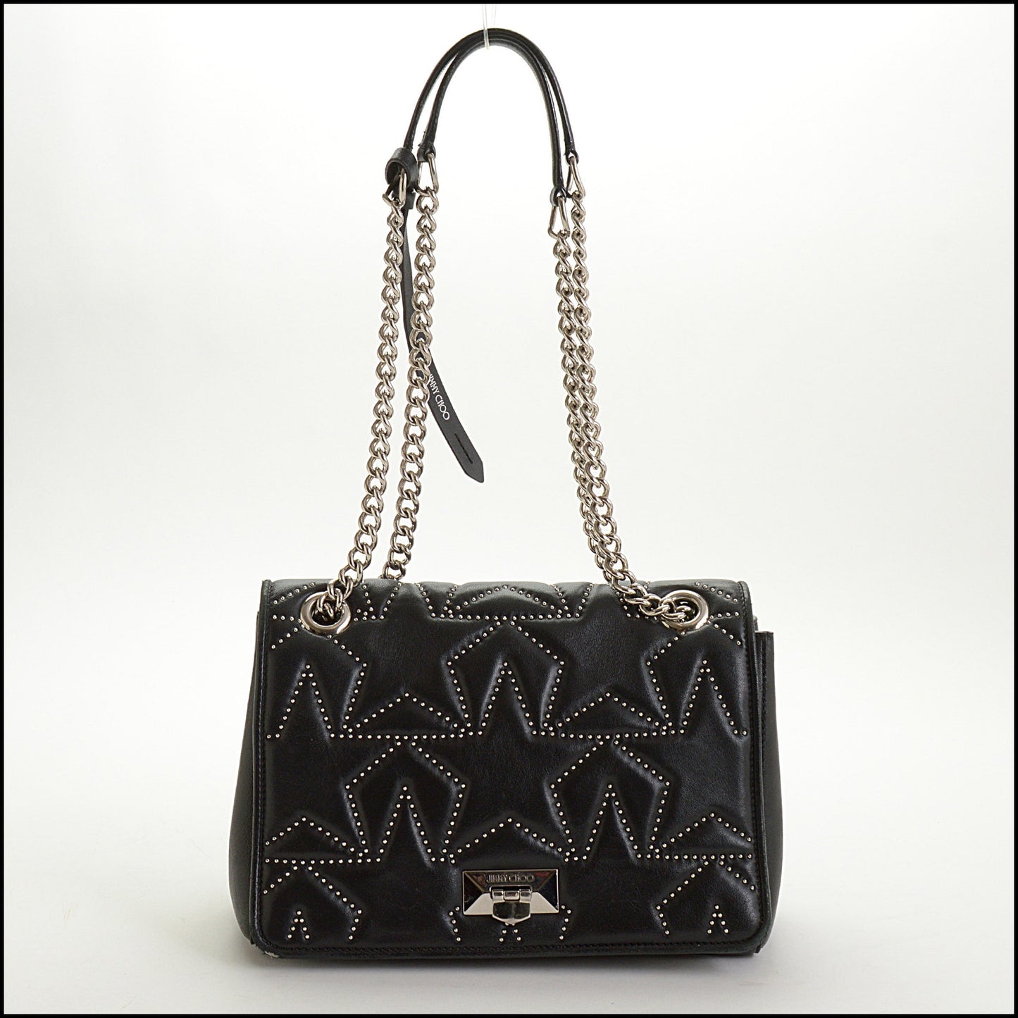 RDC14981 JIMMY CHOO Black Leather Star Studded Helia Bag