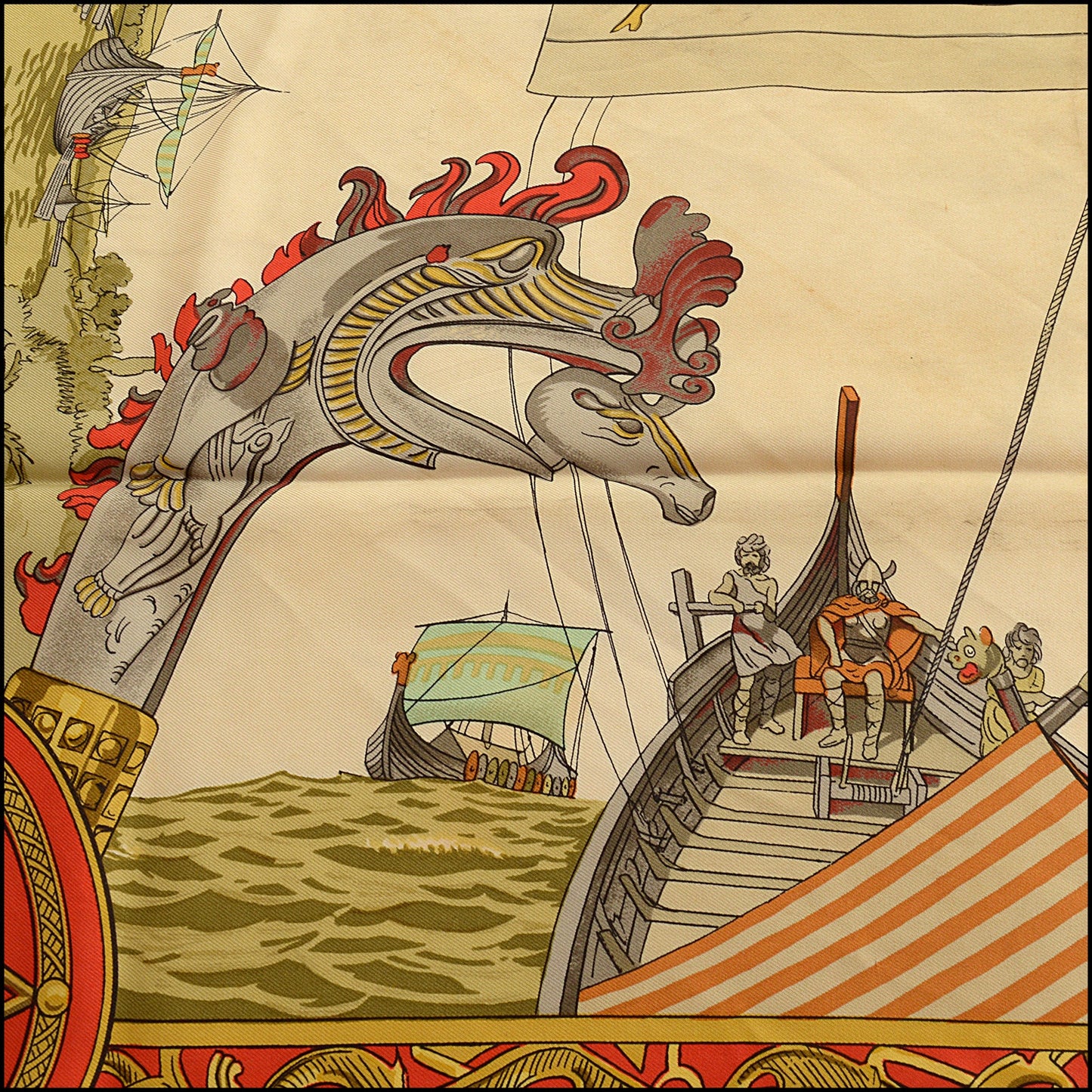 RDC15418 HERMES '71 Red "Les Normandes" 90cm Silk Scarf