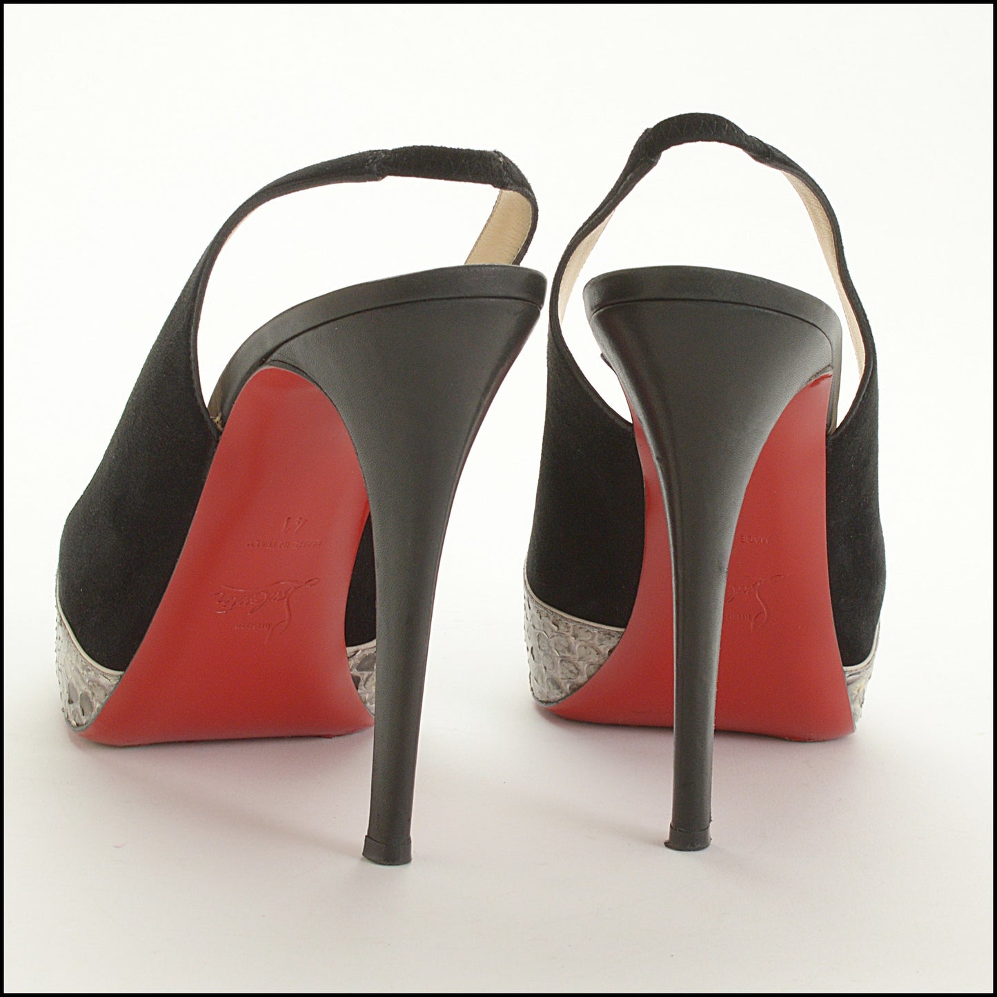RDC15537 CHRISTIAN LOUBOUTIN Black Suede Grey Python Slingback 120 Pumps Size 41