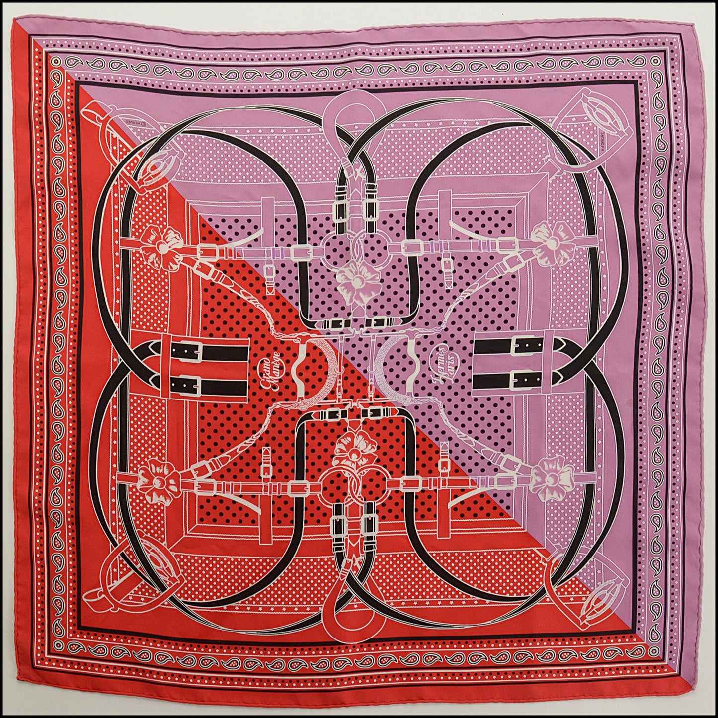 RDC15477 HERMES Red/Lilac "Grand Manege Bandana" 55 Silk Scarf