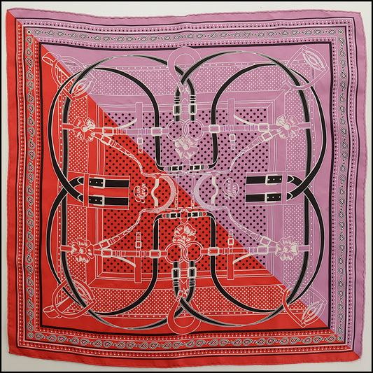 RDC15477 HERMES Red/Lilac "Grand Manege Bandana" 55 Silk Scarf