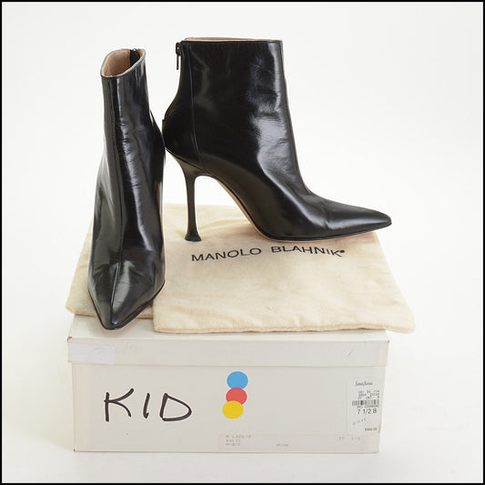 RDC14774 MANOLO BLAHNIK Black Kidskin Ankle Boot 37.5