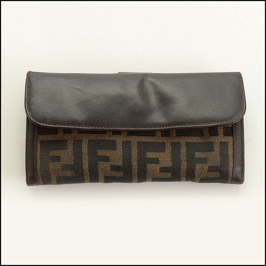 RDC15384 FENDI Brown FF Zucca Canvas Long Trifold French Purse Wallet
