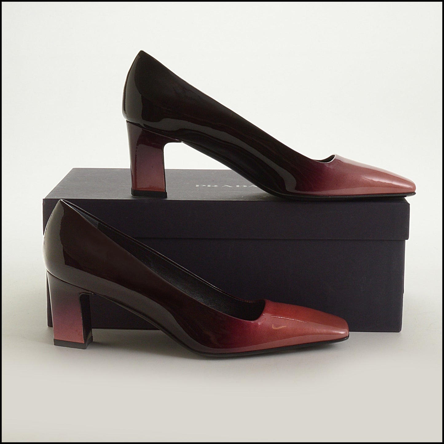RDC15370 PRADA Purple Ombre Patent Leather Square Toe Pumps Size 36