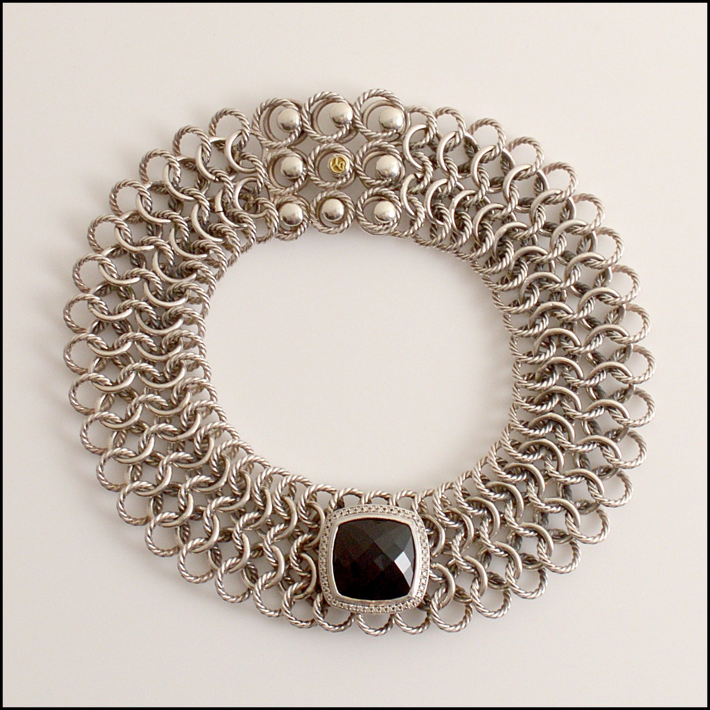 RDC15548 DAVID YURMAN Onyx/Diamond/Sterling Silver Chainmail Choker Necklace