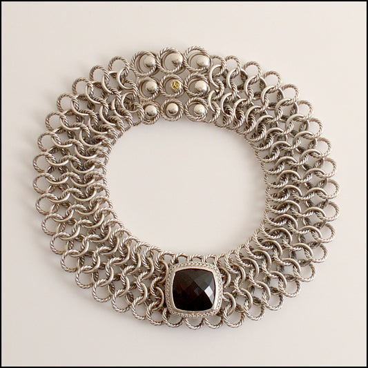 RDC15548 DAVID YURMAN Onyx/Diamond/Sterling Silver Chainmail Choker Necklace