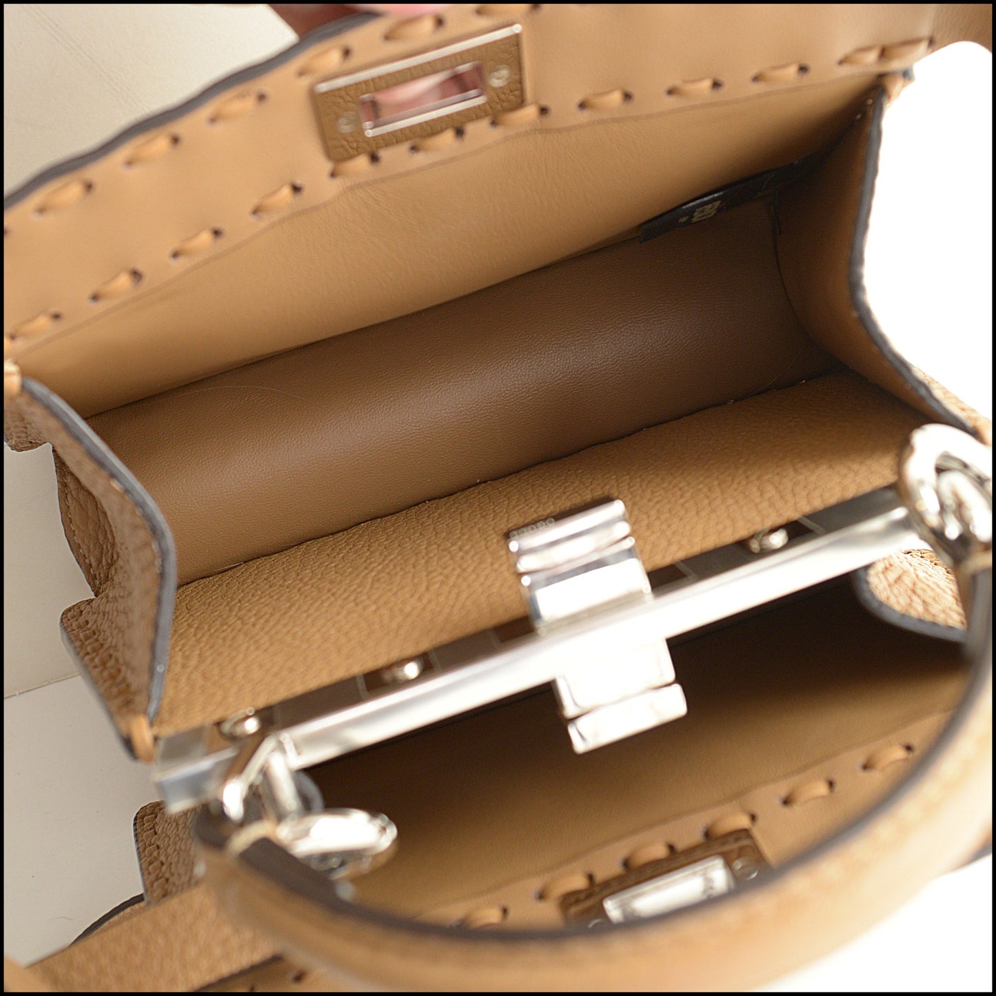 RDC14999 FENDI Selleria '24 Cappucino Calfskin Petite Peekaboo bag