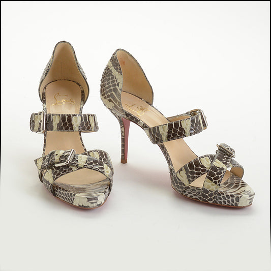 RDC14665 CHRISTIAN LOUBOUTIN Python Criss Cross High Heel Atalanta Sandals Size 38