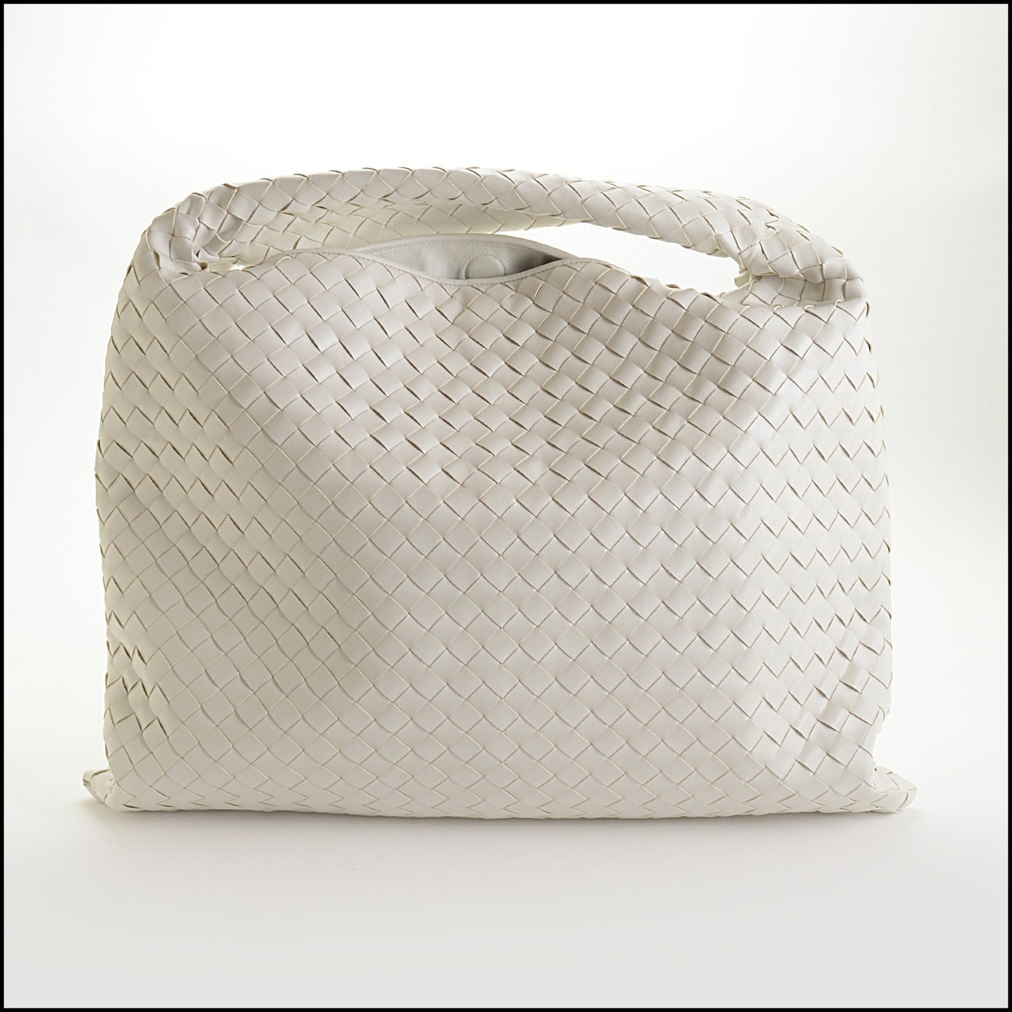 RDC14535 BOTTEGA VENETA White Intrecciato Calfskin Large Hop Bag