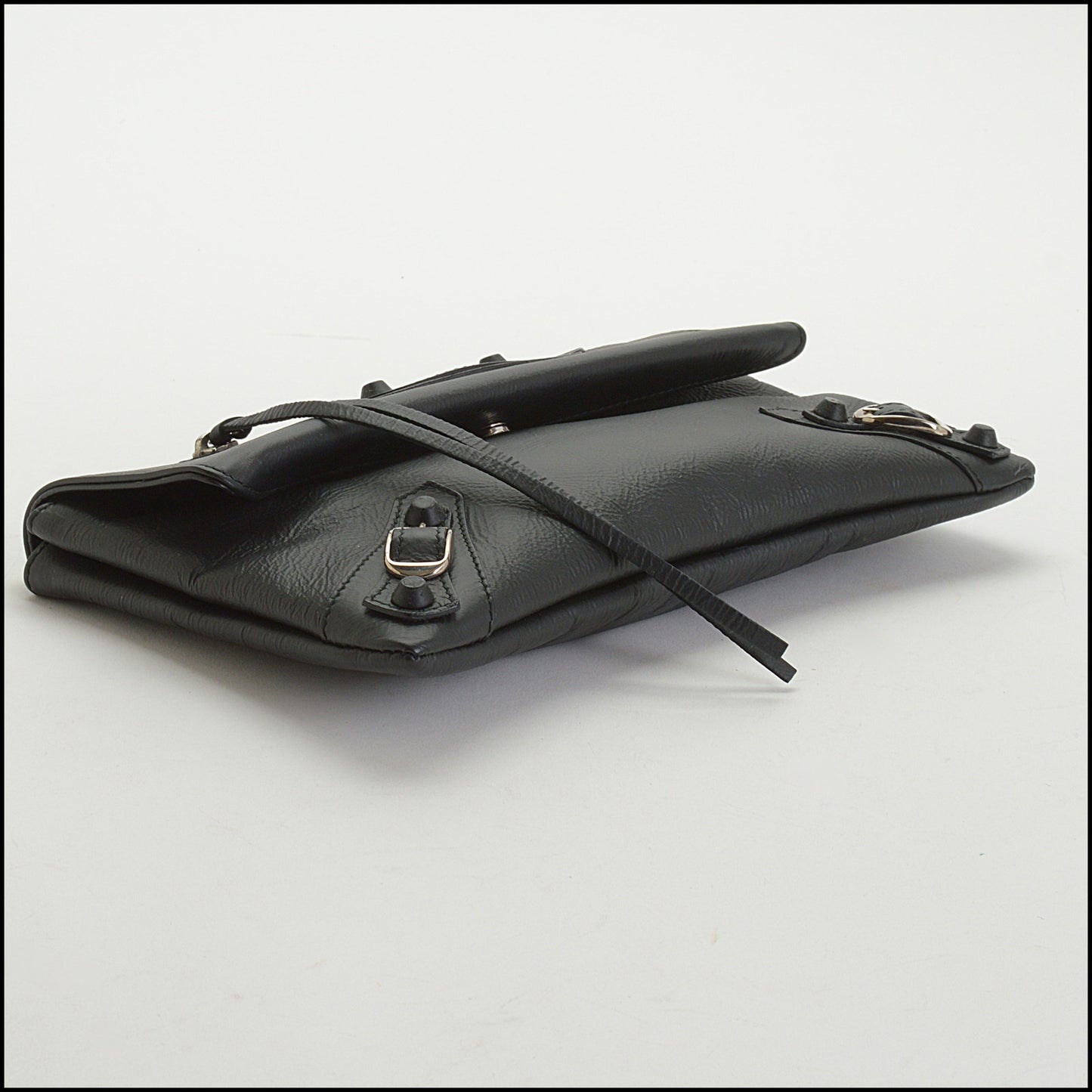 RDC14589 BALENCIAGA Matte Black Goatskin Rubber Covered Classic Hardware Envelope Clutch