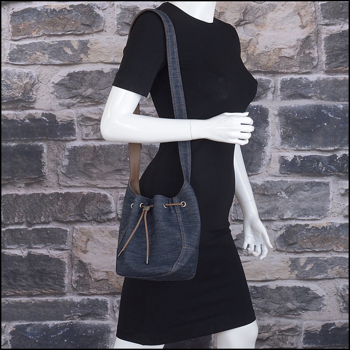 RDC15309 BRUNELLO CUCINELLI Blue Denim Duo Mini Drawstring Bucket Bag