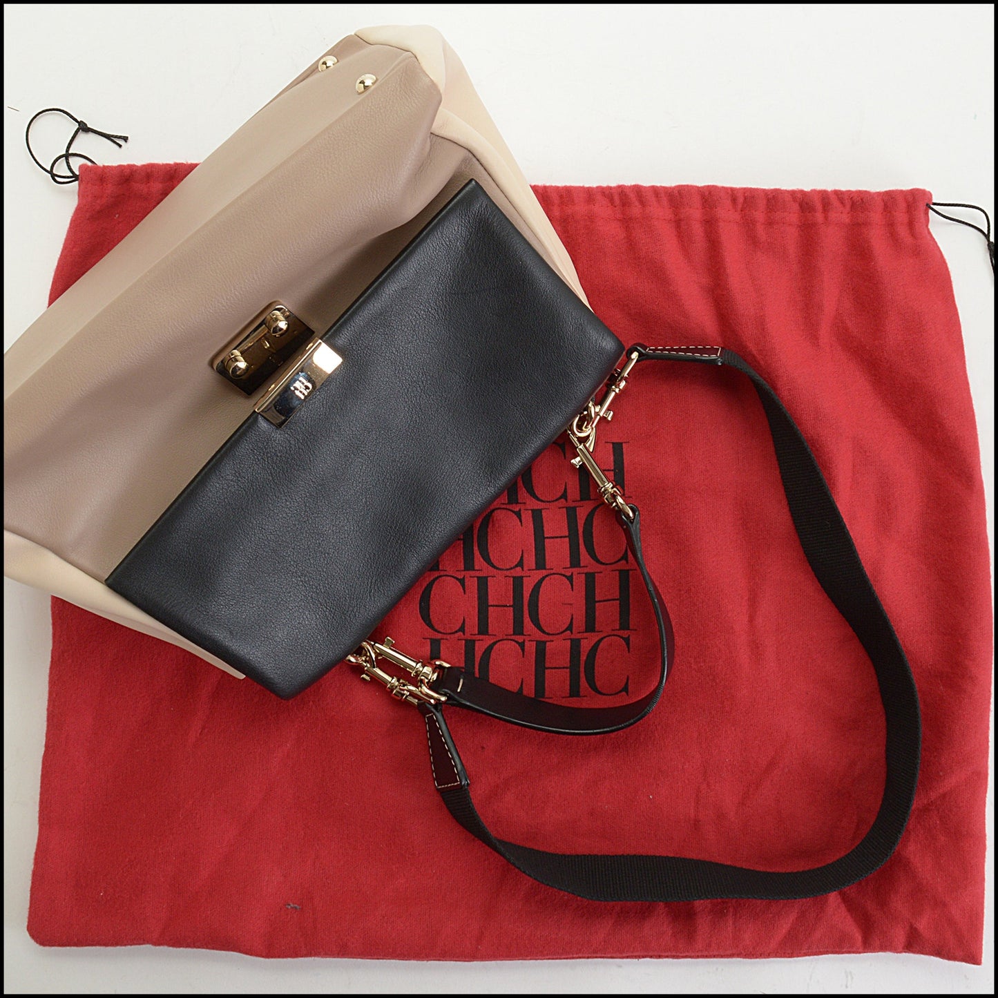 RDC14779 CAROLINA HERRERA Tricolor Black/Tan/Cream Shoulder Bag