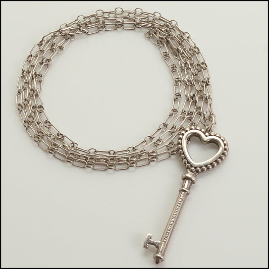 RDC15214 TIFFANY & CO. Blue Enamel and Sterling Silver Heart Key Necklace