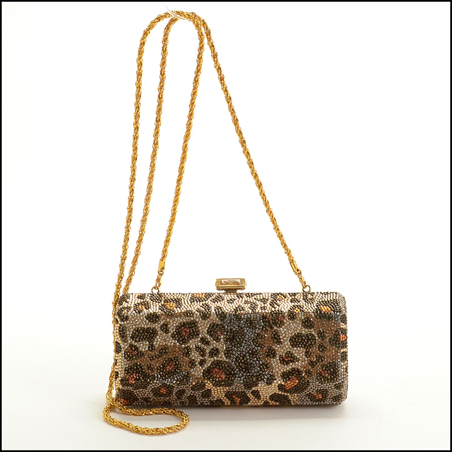 RDC15267 JUDITH LEIBER Leopard Crystal Box Minaudiere Bag