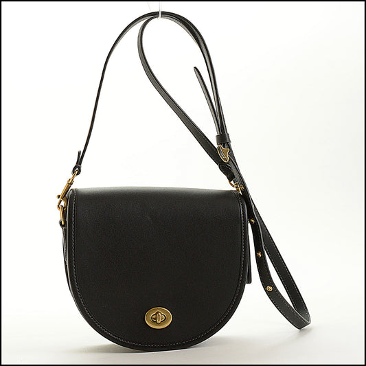 RDC15450 COACH Black Glove Tanned Leather Turn Lock Mini Saddle Bag