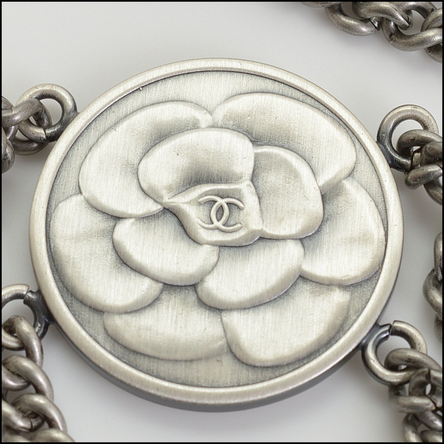 RDC14935 CHANEL Silver Medallion Chain Belt Size 90