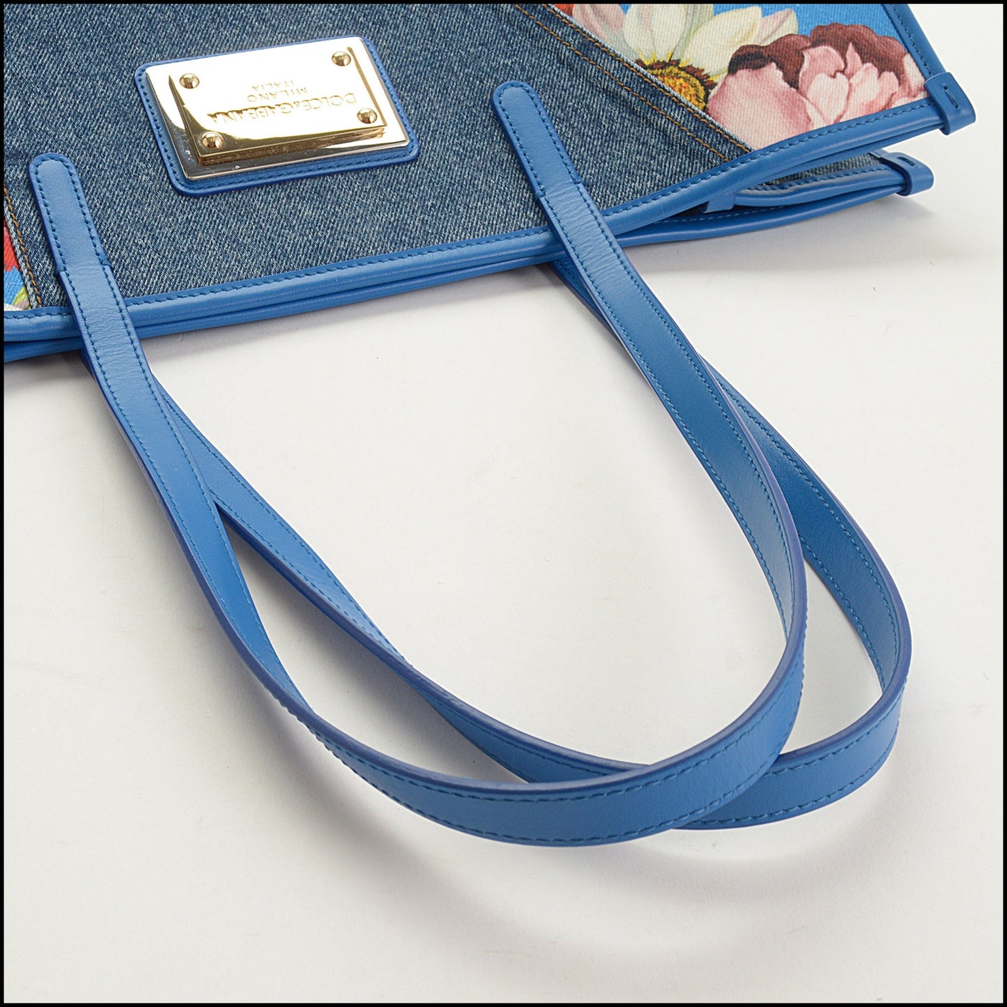 RDC15577 DOLCE & GABBANA Blue Exclusive Floral Denim Tote Bag