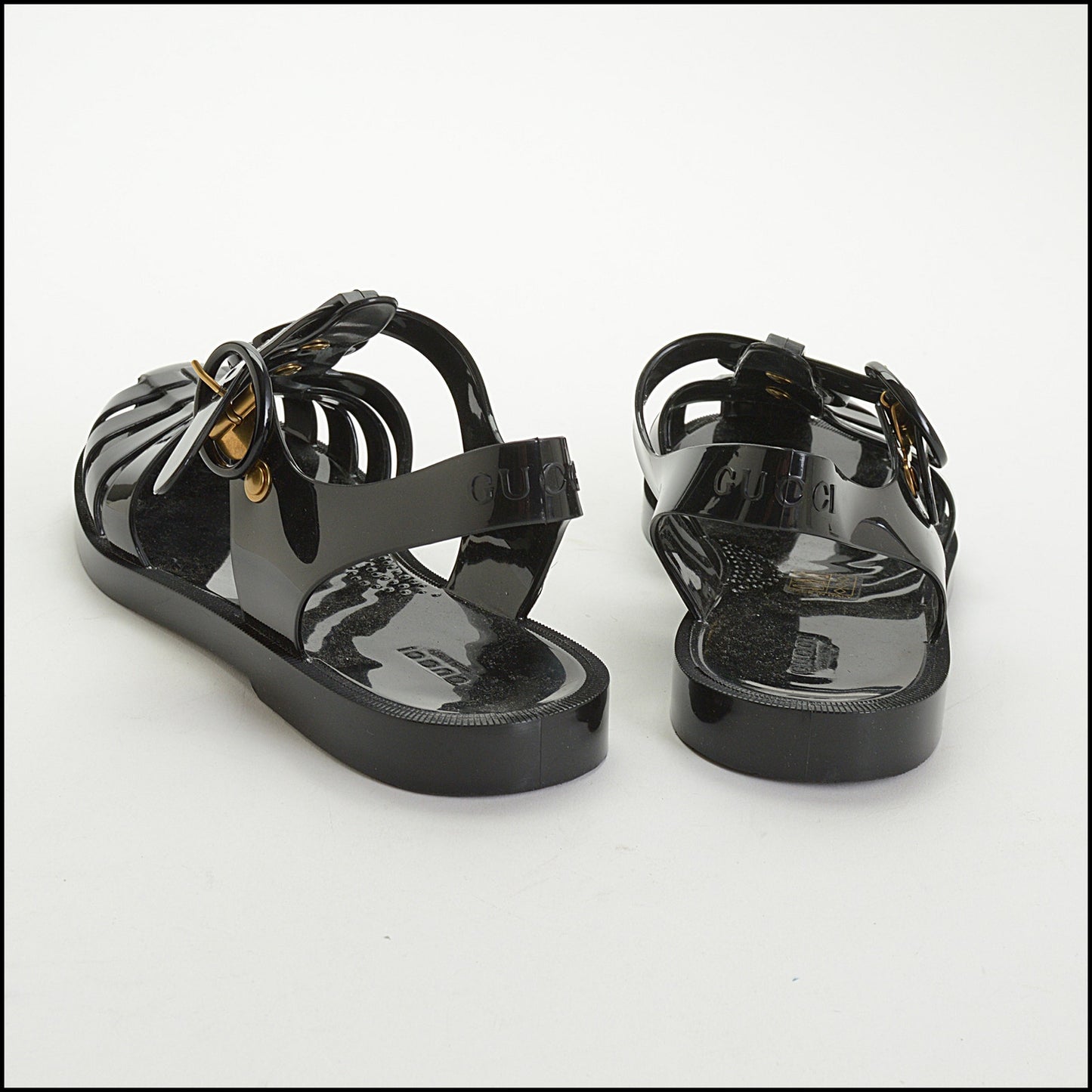 RDC14594 GUCCI Black Rubber GG Buckle Strap Sandals Size 37