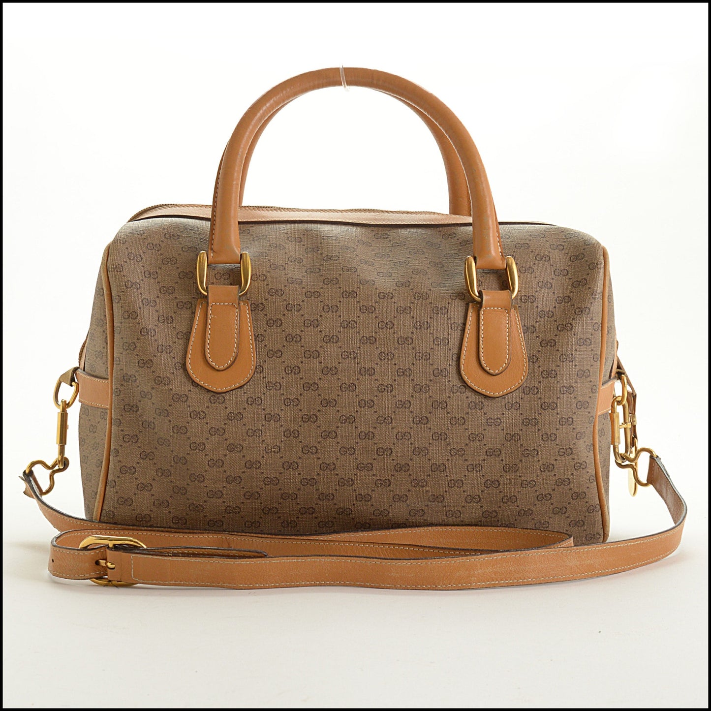 RDC15506 GUCCI Vintage Tan Leather Micro GG Boston Bag