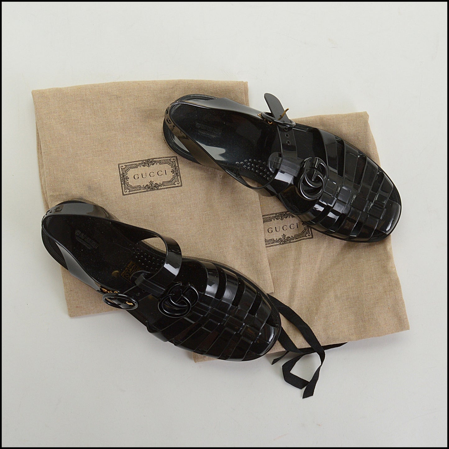RDC14594 GUCCI Black Rubber GG Buckle Strap Sandals Size 37