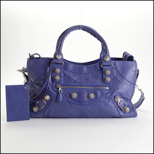 RDC15014 BALENCIAGA '11 Bleu Lavande Lambskin 21-Giant Silver Part-Time "City" bag