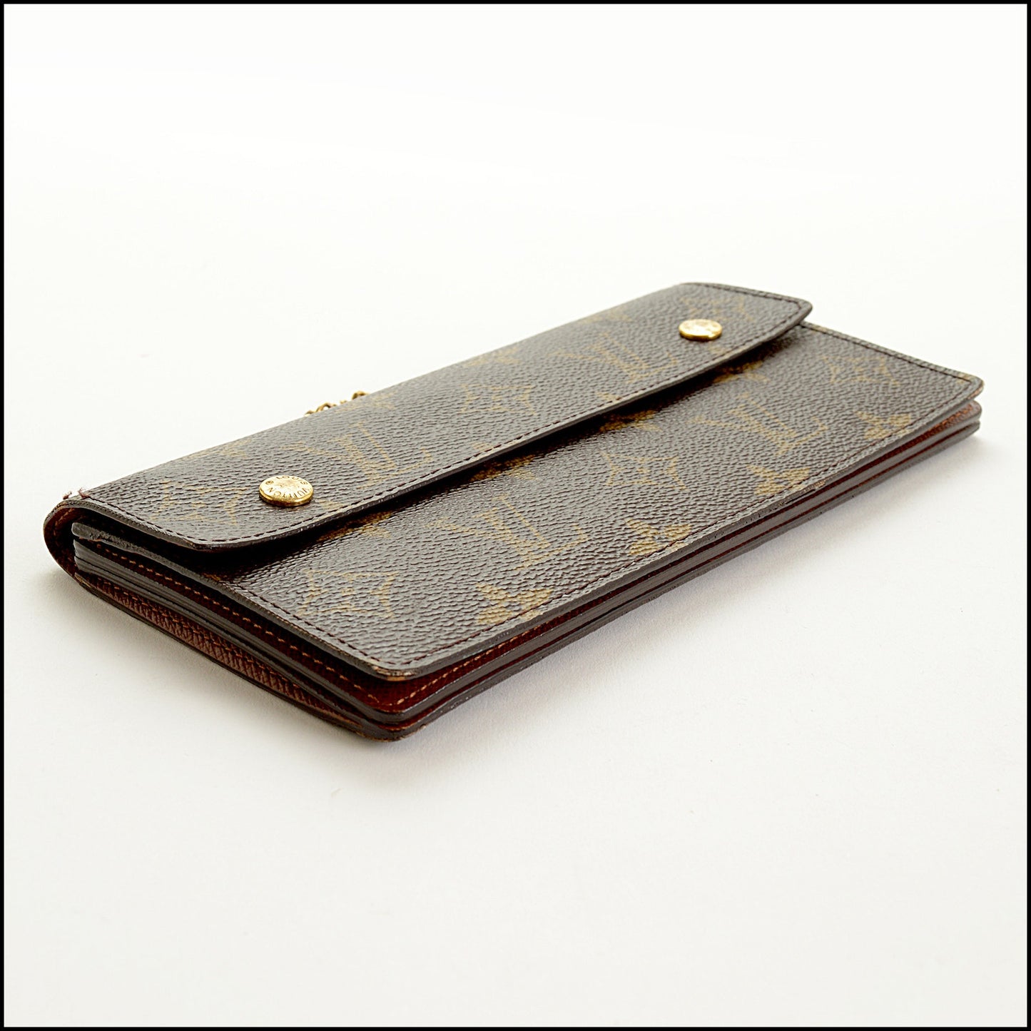 RDC15445 LOUIS VUITTON 80's Brown LV Monogram Portefeuille Accordion Clutch Wallet with Chain Strap