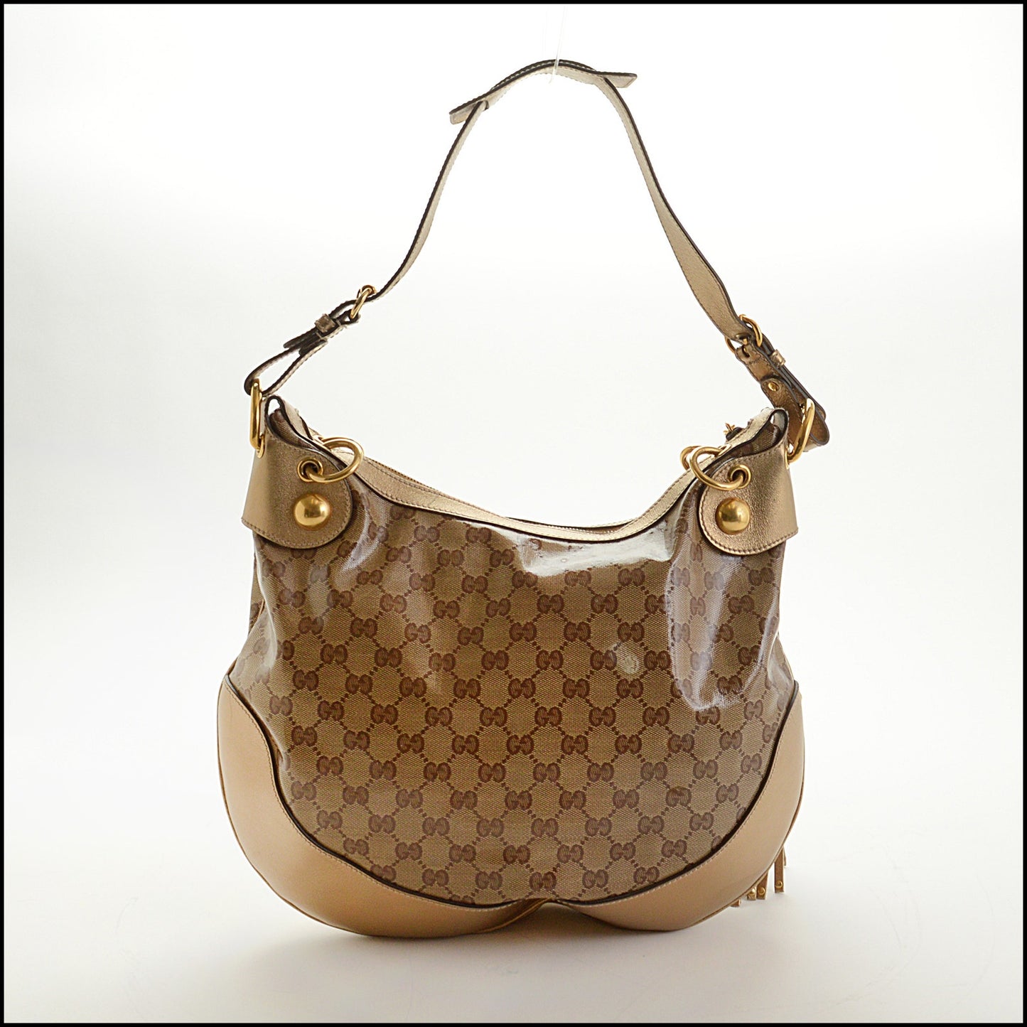 RDC15032 GUCCI '09 Gold Leather GG Crystal Babouska Heart Crest Hobo Bag