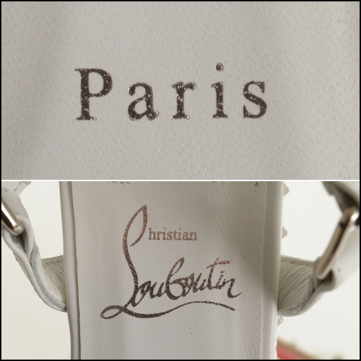 RDC15655 CHRISTIAN LOUBOUTIN White Leather Silver Studs Pyraclou Wedge Sandals Size 37