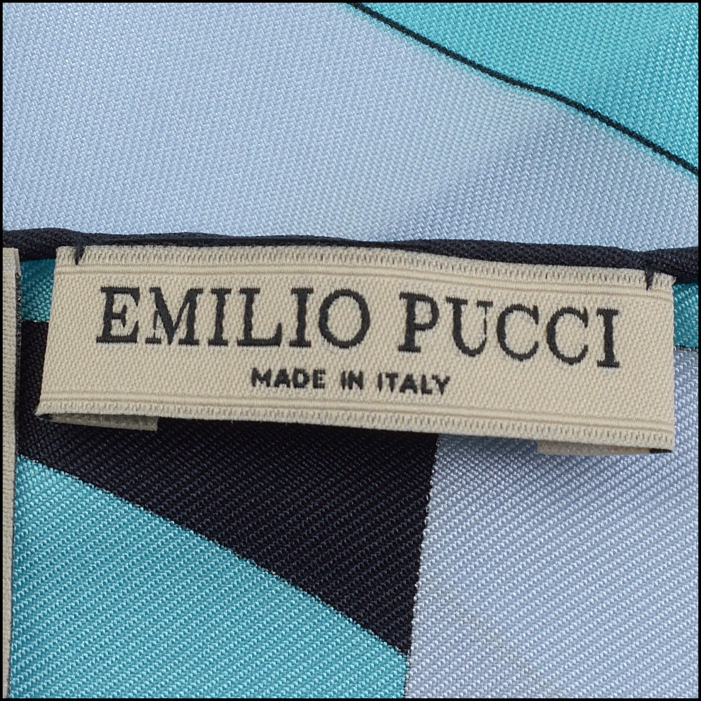 RDC14295 Authentic EMILIO PUCCI Blue/Turquoise/Black Curves Square Silk Scarf