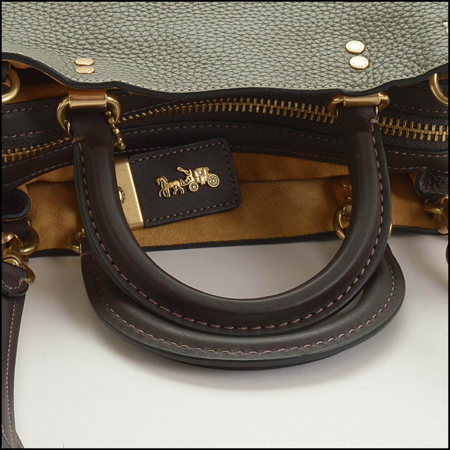 RDC15502 COACH Colorblock Olive Green Brown Glovetanned Leather Rogue 25 Bag