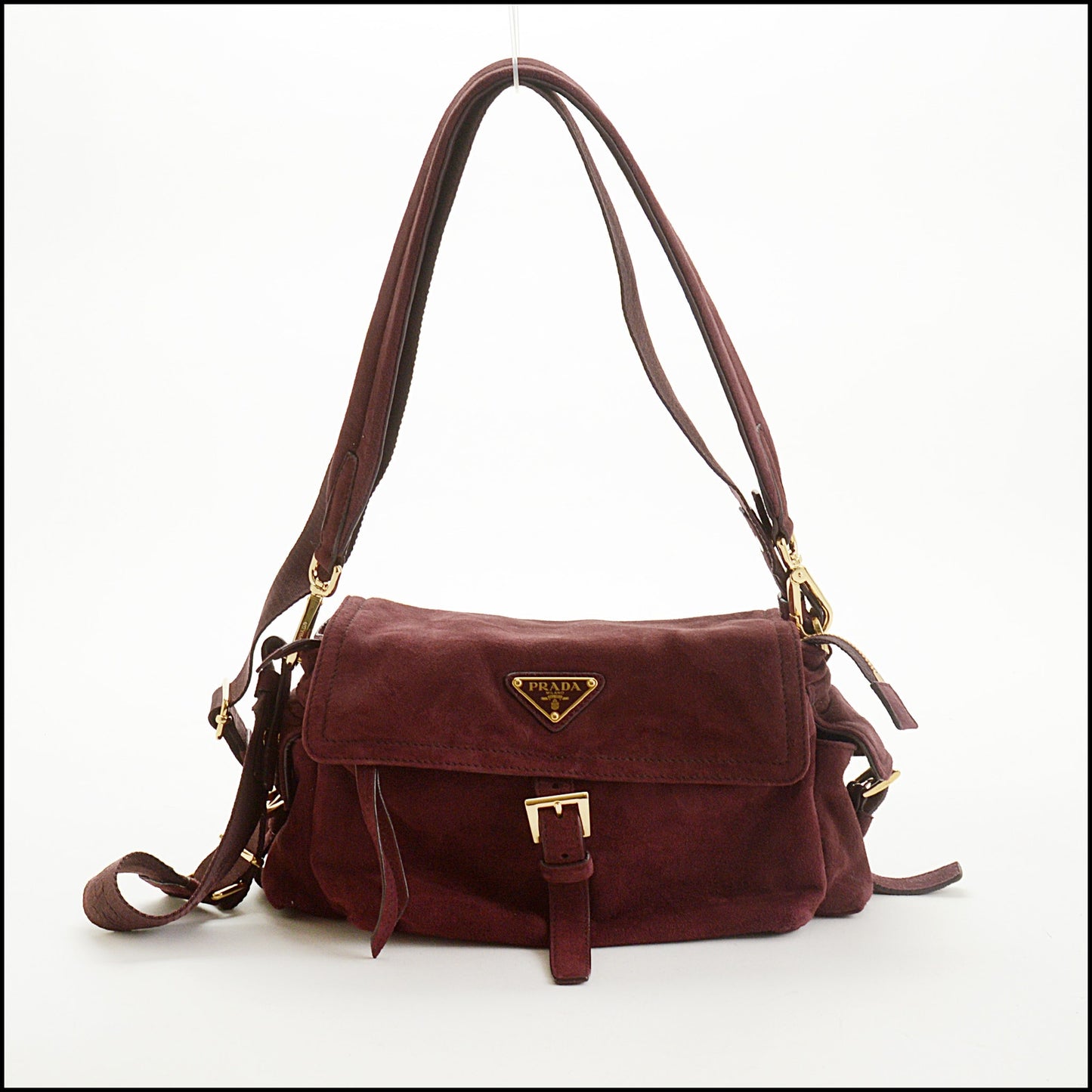 RDC15310 PRADA Bordeaux Explore Medium Suede Shoulder Bag