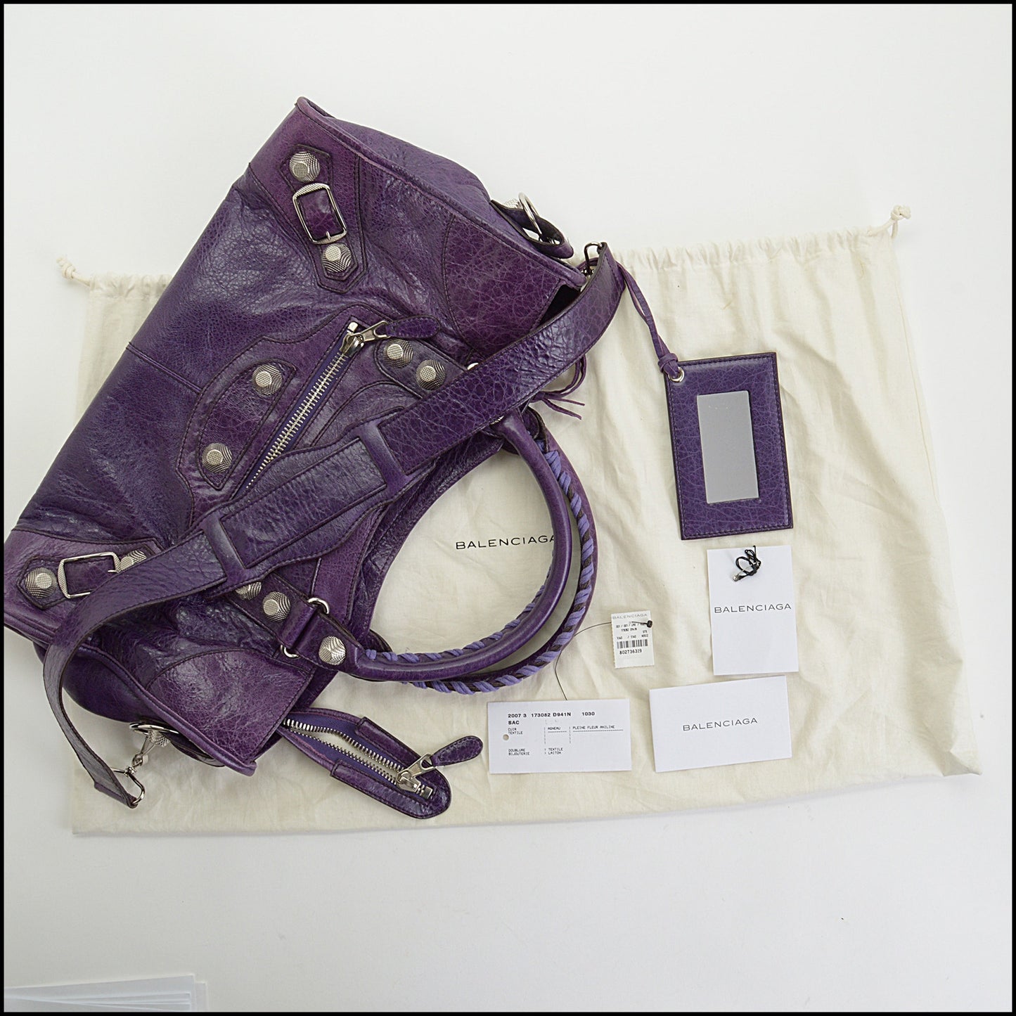 RDC14348 Authentic BALENCIAGA '07 Purple Lambskin Silver Giant HW Part Time Bag