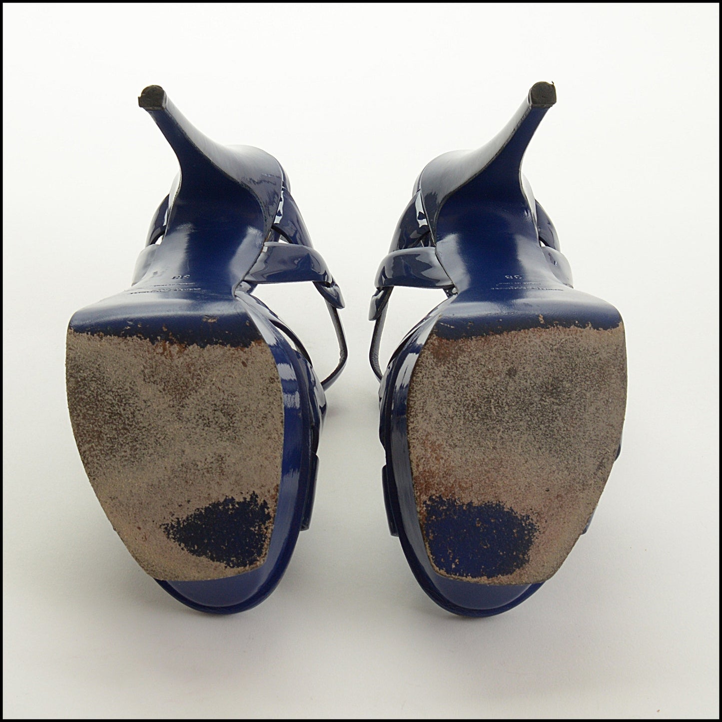 RDC15208 SAINT LAURENT Blue Patent Leather Tribute Platform Heel Size 38