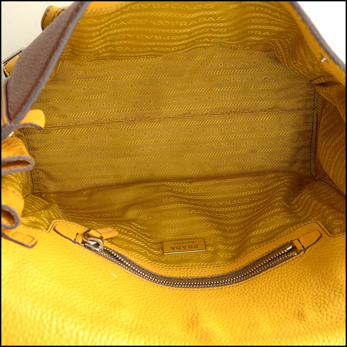 RDC14462 Prada Cinnamon & Yellow Pebbled Leather Hand Bag
