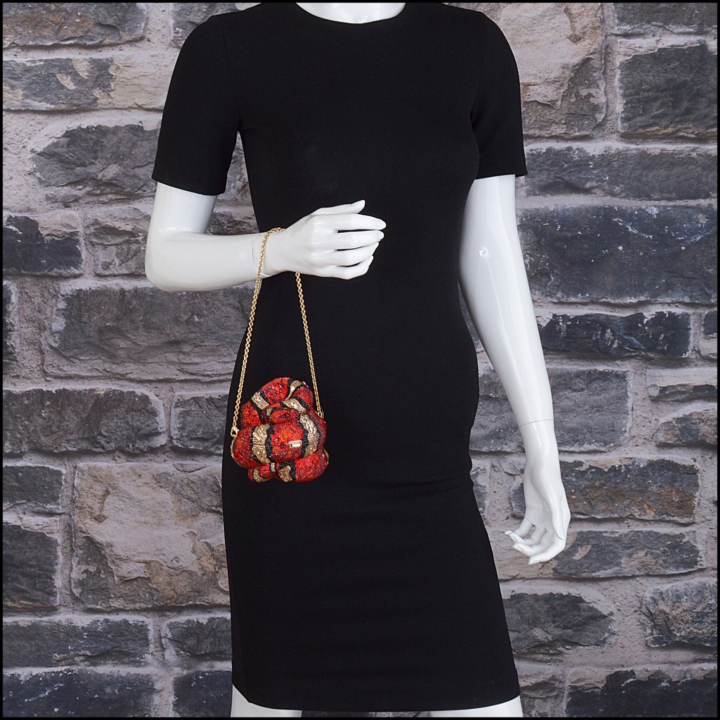 RDC15250 JUDITH LEIBER Red Snake Crystal Minaudiere Bag