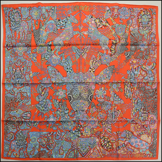 RDC15459 HERMES '20/21 Orange "La Legende de la Foret" Silk Scarf 90cm
