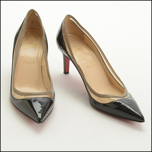 RDC15187 CHRISTIAN LOUBOUTIN Black Patent Leather and Nude Paulina Pumps Size 40