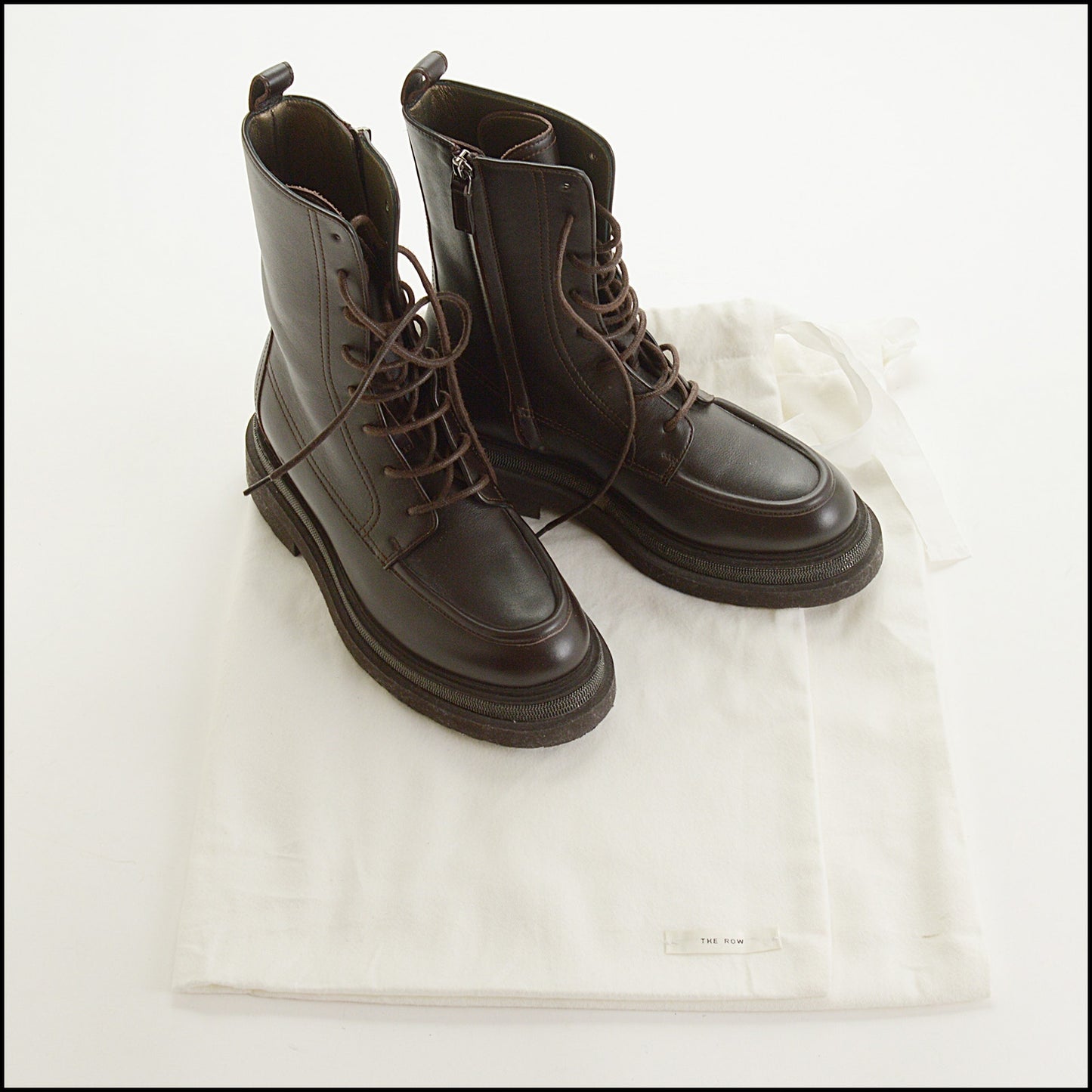 RDC15533 BRUNELLO CUCINELLI Brown Monili Bead Combat Boots Size 37