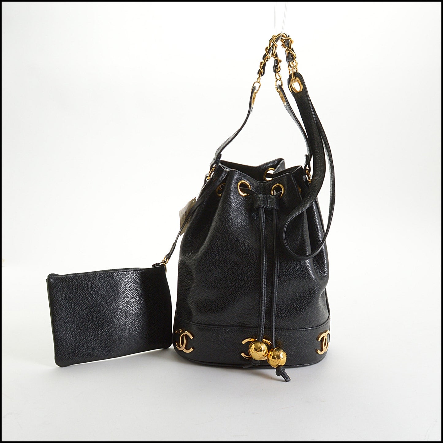 RDC14623 CHANEL Vintage '91-'94 Black Caviar Leather CC Logos Small Bucket Bag