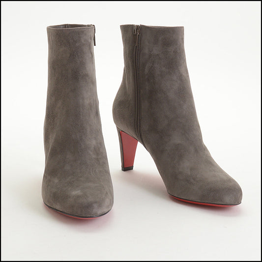 RDC14947 CHRISTIAN LOUBOUTIN Grey Suede High Heel Ankle Boots Size 39.5