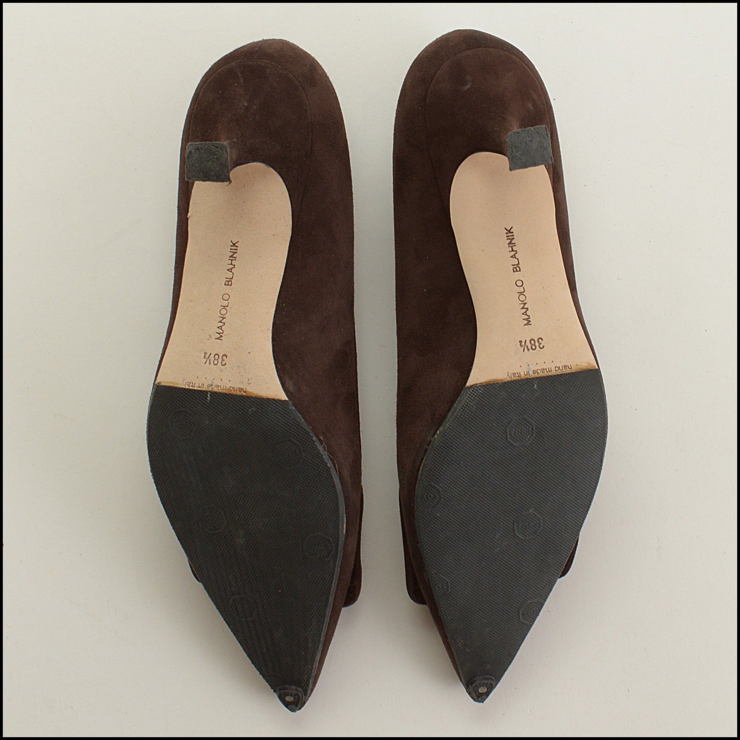 RDC15530 MANOLO BLAHNIK Brown Suede Maysale Buckle 50mm Heel Pumps Size 38.5